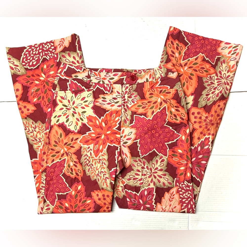 Vintage Talbots Women’s 6 Stretch Bootcut Floral Pants Red Fall‎ Leafs Print 90s